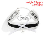 Lace Heart Letter Pendant Bow Choker Necklace Women Sexy Glamour