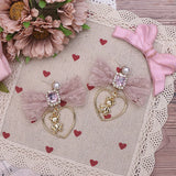 Sweet Bow Bear Clip Earrings Pink Japanese Style Girls Lace Love Pendant
