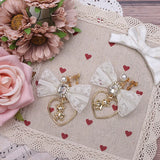 Sweet Bow Bear Clip Earrings Pink Japanese Style Girls Lace Love Pendant