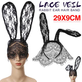 Lace Rabbit Bunny Ears Veil Eye Mask Halloween Party Headwear