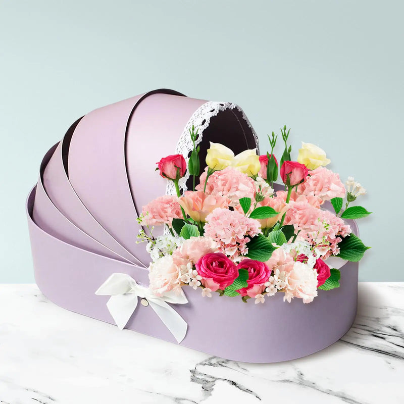 Lace Ribbon Flower Box Arrangement for Valentines Home Decor