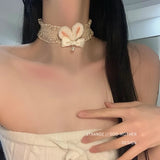 Fluffy Rabbit Choker Necklace with Pearl Bow