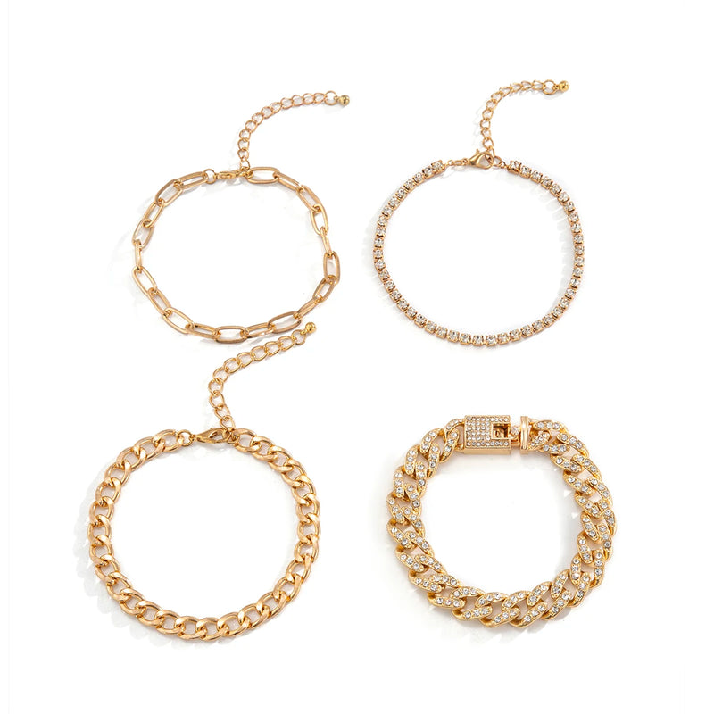 Bling Cuban Chain Bracelet Set for Women