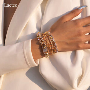 Bling Cuban Chain Bracelet Set for Women