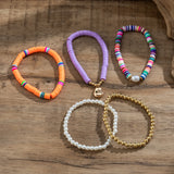 Bohemia Clay Beads Bracelet Pearl CCB Beaded Bangles Set