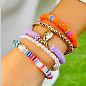 Bohemia Clay Beads Bracelet Pearl CCB Beaded Bangles Set