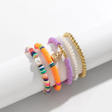 Bohemia Clay Beads Bracelet Pearl CCB Beaded Bangles Set