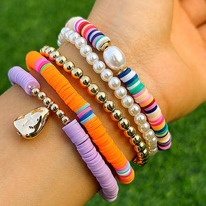 Bohemia Clay Beads Bracelet Pearl CCB Beaded Bangles Set