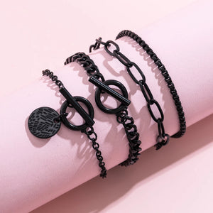 Bohemia Geometric Charm Bracelet Set Vintage Metal Chain Bangles for Women