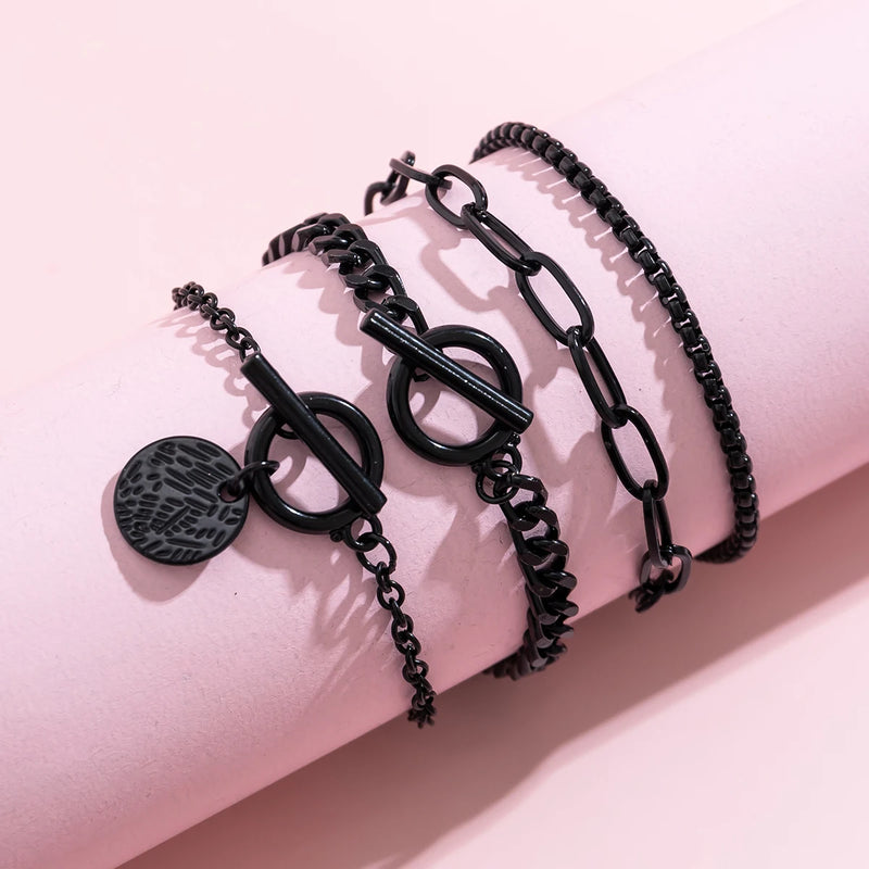 Bohemia Geometric Charm Bracelet Set Vintage Metal Chain Bangles for Women