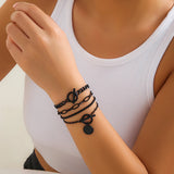 Bohemia Geometric Charm Bracelet Set Vintage Metal Chain Bangles for Women
