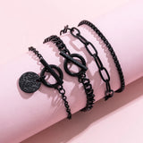 Bohemia Geometric Charm Bracelet Set Vintage Metal Chain Bangles for Women