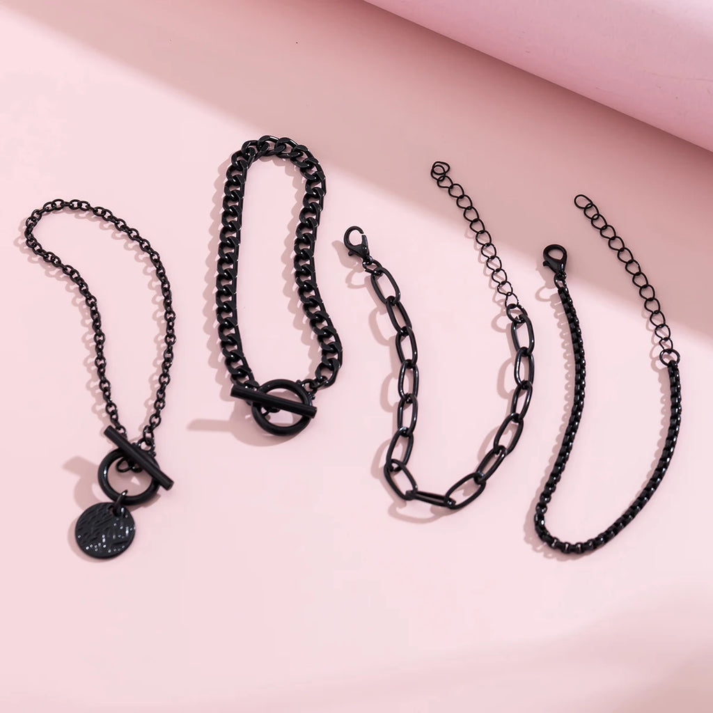 Bohemia Geometric Charm Bracelet Set Vintage Metal Chain Bangles for Women