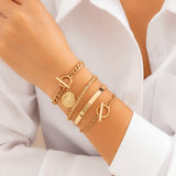 Bohemian Cuff Bracelet Set with Disc Charm
