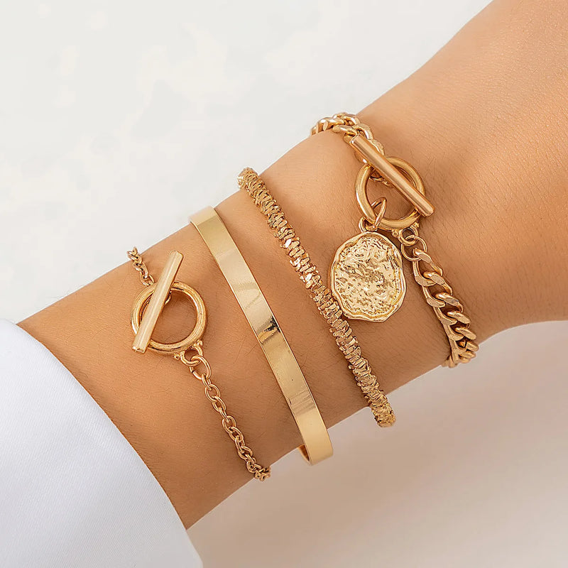 Bohemian Cuff Bracelet Set with Disc Charm