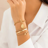 Bohemian Cuff Bracelet Set with Disc Charm