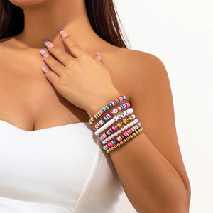 Colorful Polymer Clay Beaded Bracelet Women Acrylic Letter Star CCB Beads