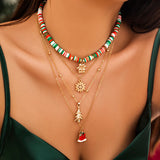 Snowflake Bell Pendant Necklace Colorful Beads Choker Christmas Jewelry