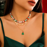 Snowflake Bell Pendant Necklace Colorful Beads Choker Christmas Jewelry