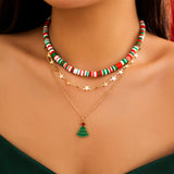 Snowflake Bell Pendant Necklace Colorful Beads Choker Christmas Jewelry
