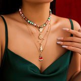 Snowflake Bell Pendant Necklace Colorful Beads Choker Christmas Jewelry