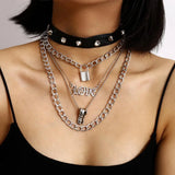 Gothic Lock Key Angel Pendant Necklace Punk Choker Jewelry for Men and Women