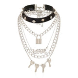 Gothic Lock Key Angel Pendant Necklace Punk Choker Jewelry for Men and Women