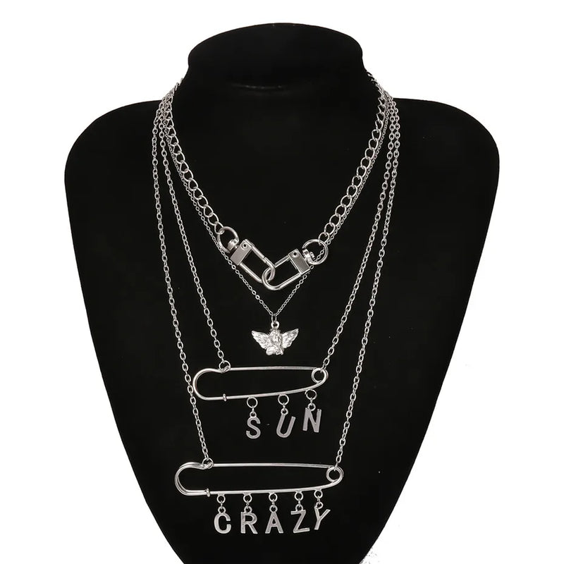 Gothic Lock Key Angel Pendant Necklace Punk Choker Jewelry for Men and Women