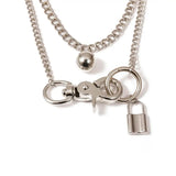 Big Button Lock Charm Pendant Necklace Punk Metal Choker Collar Female Jewelry