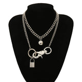 Big Button Lock Charm Pendant Necklace Punk Metal Choker Collar Female Jewelry