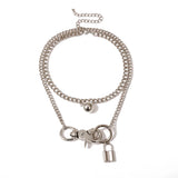 Big Button Lock Charm Pendant Necklace Punk Metal Choker Collar Female Jewelry