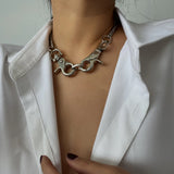 Big Clasp Pendant Choker Necklace Gothic Silver Chain Charm Necklace