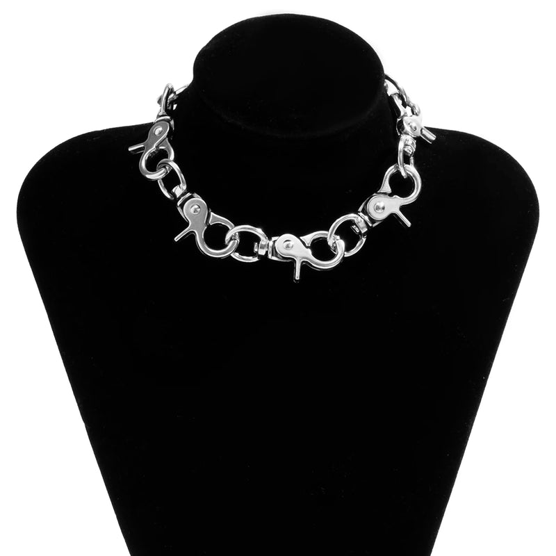 Big Clasp Pendant Choker Necklace Gothic Silver Chain Charm Necklace