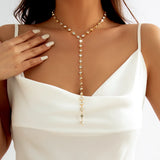 Metal Link Rhinestone Choker Necklace Women Sexy Chest Chain