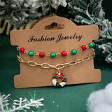 Snowman Tree Charm Christmas Bracelet for Women Girls Red Green Beads