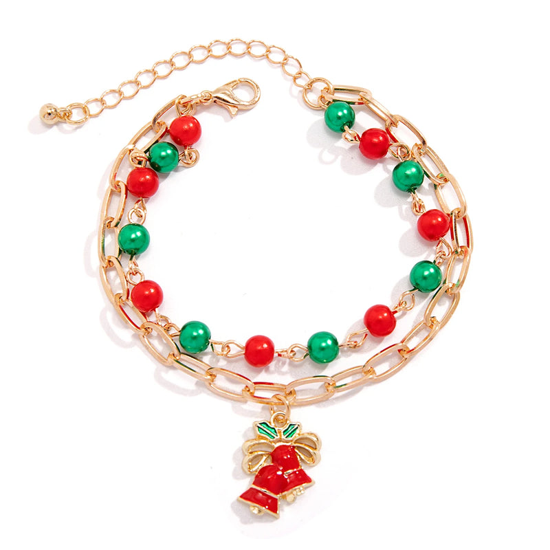 Snowman Tree Charm Christmas Bracelet for Women Girls Red Green Beads