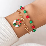 Snowman Tree Charm Christmas Bracelet for Women Girls Red Green Beads