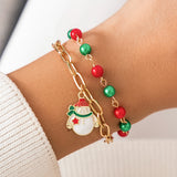 Snowman Tree Charm Christmas Bracelet for Women Girls Red Green Beads