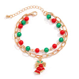 Snowman Tree Charm Christmas Bracelet for Women Girls Red Green Beads