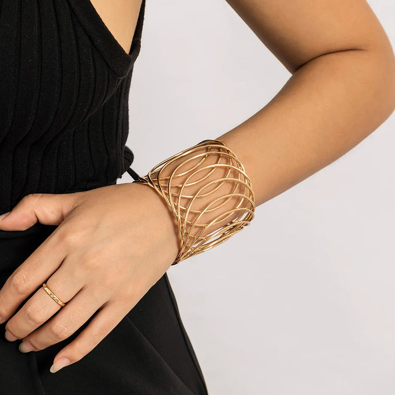 Hollow Circle Open Bangle Cuff Bracelet for Women Ladies Adjustable