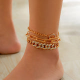 Goth Rhinestone Cuban Chain Anklets Set for Women Jewelry