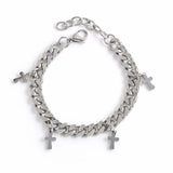 Hip Hop Stainless Steel Cross Charm Bracelet for Men Silver