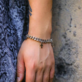 Hip Hop Stainless Steel Cross Charm Bracelet for Men Silver