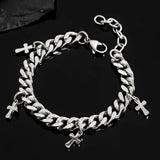Hip Hop Stainless Steel Cross Charm Bracelet for Men Silver