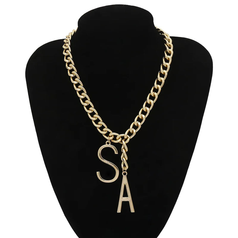 Miami Cuban Chain Big Letter S A Pendant Necklace Punk Chunky Thick Chain