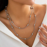 Punk Silver Chain Necklace for Women Beads Choker