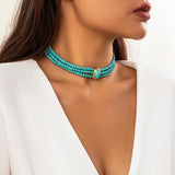 Multilayer Natural Stone Beads Pearl Choker Necklace for Women