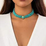 Multilayer Natural Stone Beads Pearl Choker Necklace for Women