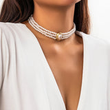Multilayer Natural Stone Beads Pearl Choker Necklace for Women