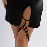 Crystal Charm Leg Chain for Women - Sexy Cross Metal Link Lace Thigh